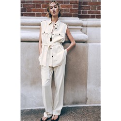 STRAIGHT-LEG LINEN BLEND TROUSERS