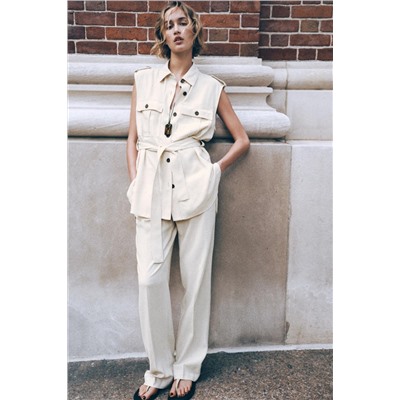 LONG WAISTCOAT WITH LINEN BELT