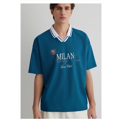 Mavi Milan Baskılı Forma Tişört Loose Fit / Bol Rahat Kesim 0612711-70890