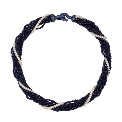 Колье (жемчуг, шпинель, фианит синий; покрытие черный родий) 50см, Есть комплект