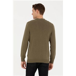 Erkek Haki Melanj Basic Triko Hırka