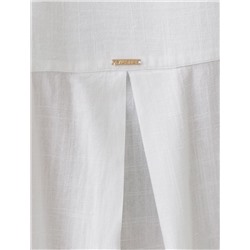 Свободная удлиненная блузка с карманом изо льна с вискозой