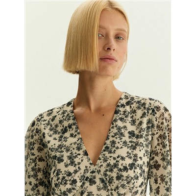 Платье миди из шифона с цветочным принтом, PL1722/contrast