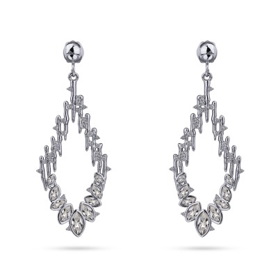 Серьги Ажур (кристаллы SW белые; покрытие родий), Есть комплект