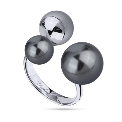 Кольцо Просекко (Майорка 8-12 мм темно-серая; покрытие родий), Есть комплект