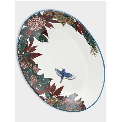 Салатник, 32х23 см, 1,5 л, керамика К, овальный, синий, Цветы и птица, Reminisce