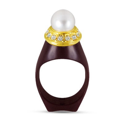 Кольцо Балау (Майорка белая 12мм, кристаллы SW белые; золото)