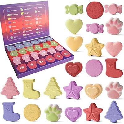 Advent Calendar 2025-24 Pack Aromatherapy Shower Bombs for Relaxation & Stress Relief-Christmas Countdown Gift for Women & Men, Stocking Stuffers