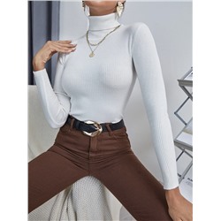 SHEIN Essnce Solid High Neck Rib Knit Sweater