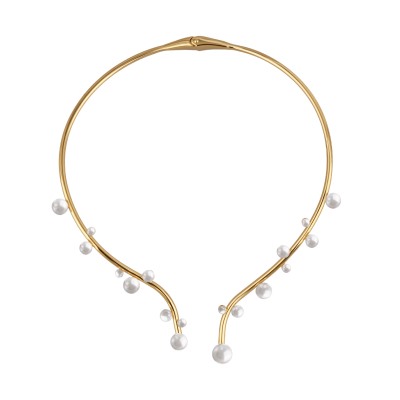 Колье Просекко (Майорка 4-10мм белая; покрытие золото), Есть комплект