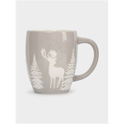 Кружка, 360 мл, керамика D, серо-белая, Олень в лесу, Maral grey