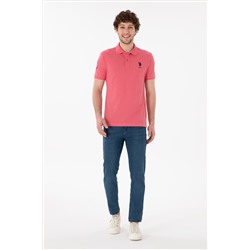 Erkek Slim Fit Polo Yaka Pembe Basic Tişört