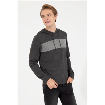 Erkek Antrasit Melanj Kapüşonlu Triko Kazak