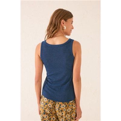 Camiseta tirantes canalé lurex azul