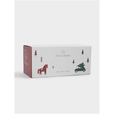 Кружка, 370 мл, 2 шт, фарфор N, зеленая/красная, Лошадь/Машина с елкой, Retro