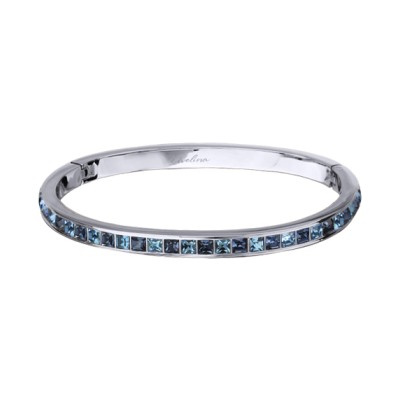 Браслет Квадро (кристаллы SW джинс, аквамарин; покрытие родий), Есть комплект