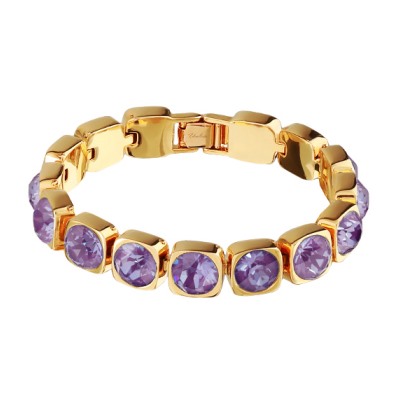 Браслет Теннис (кристаллы SW пурпурные 8мм; покрытие золото) 17-19см, Есть комплект