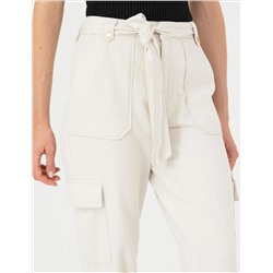 Krem Keten Karışımlı Jogger Fit Kanvas Pantolon