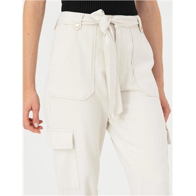 Krem Keten Karışımlı Jogger Fit Kanvas Pantolon