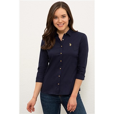 Kadın Lacivert Uzun Kollu Basic Gömlek