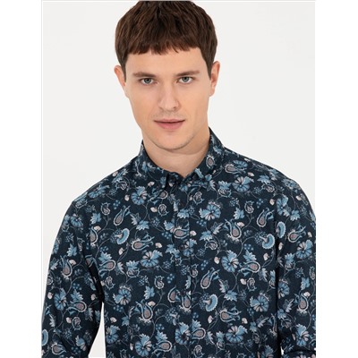 Lacivert Slim Fit Uzun Kollu Gömlek