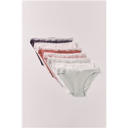 Pack 7 bragas clásicas algodón encaje y lazo