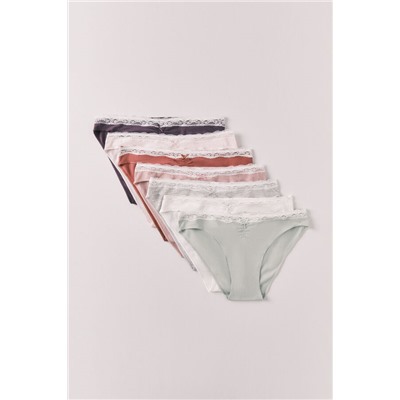 Pack 7 bragas clásicas algodón encaje y lazo