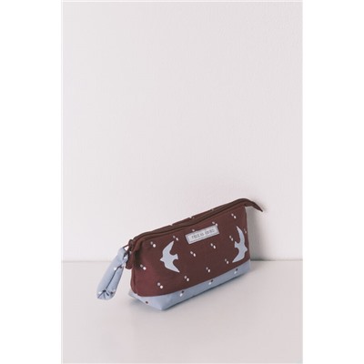 Neceser pequeño granate estampado pájaros