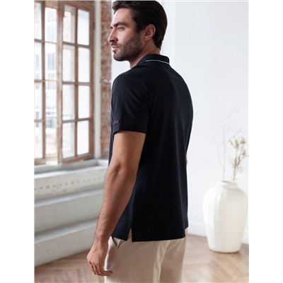 Футболка поло с плетеным воротником на пуговицах из эластичного хлопка