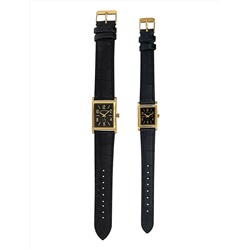 HIS AND HERS BLACK STRAP SQUARE FACE WATCH SET