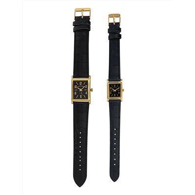 HIS AND HERS BLACK STRAP SQUARE FACE WATCH SET