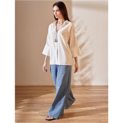 Блузка с цельнокроеным рукавом 3/4 из вискозы с добавлением хлопка