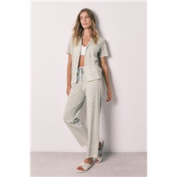 Pijama largo camisero algodón florecitas