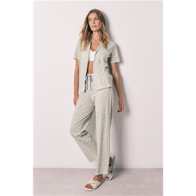 Pijama largo camisero algodón florecitas
