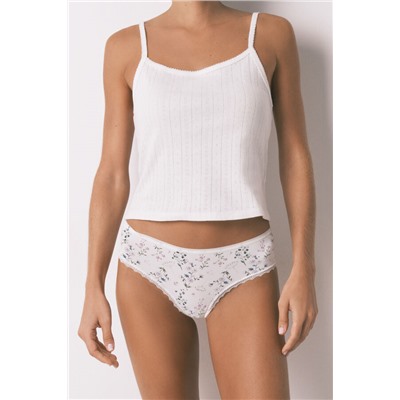 Braga brasileña ancha beige estampado flores