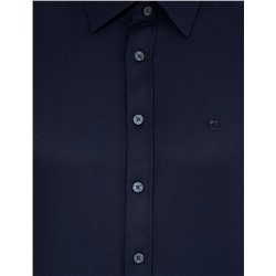 Lacivert Slim Fit Armürlü Klasik Gömlek