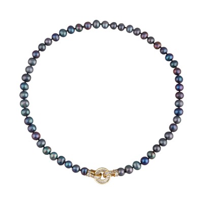 Колье (жемчуг бензиновый 8-9мм, фианит; покрытие золото) 45см, Есть комплект