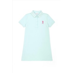 Kız Çocuk Su Yeşili Kısa Kol Örme Elbise