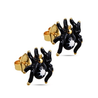 Пусеты Паук (эмаль черная, белая; покрытие золото), Есть комплект