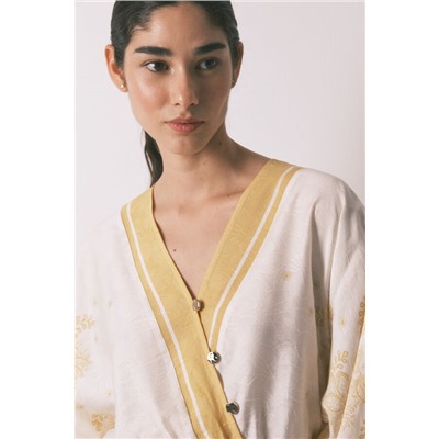 Vestido caftán jacquard flores