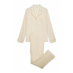 Pijama camisero largo algodón canalé amarillo