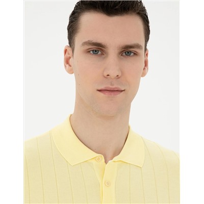 Sarı Slim Fit Düğmeli Polo Yaka Triko Tişört