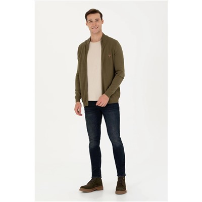 Erkek Haki Basic Triko Hırka