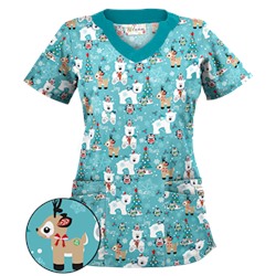 UA Antarctic Christmas Amazing Aqua Print Scrub Top