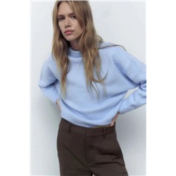 Женский однотонный мягкий свитер с круглым вырезом и длинными рукавами Zar*a