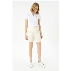 Kadın Krem Dokuma Şort
