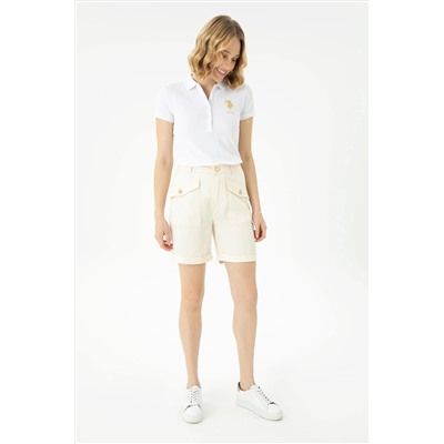 Kadın Krem Dokuma Şort