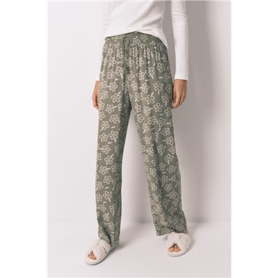 Pantalón largo viscosa flores kaki