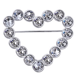 Брошь Сердце (кристаллы SW белые; покрытие родий), Есть комплект