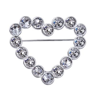 Брошь Сердце (кристаллы SW белые; покрытие родий), Есть комплект